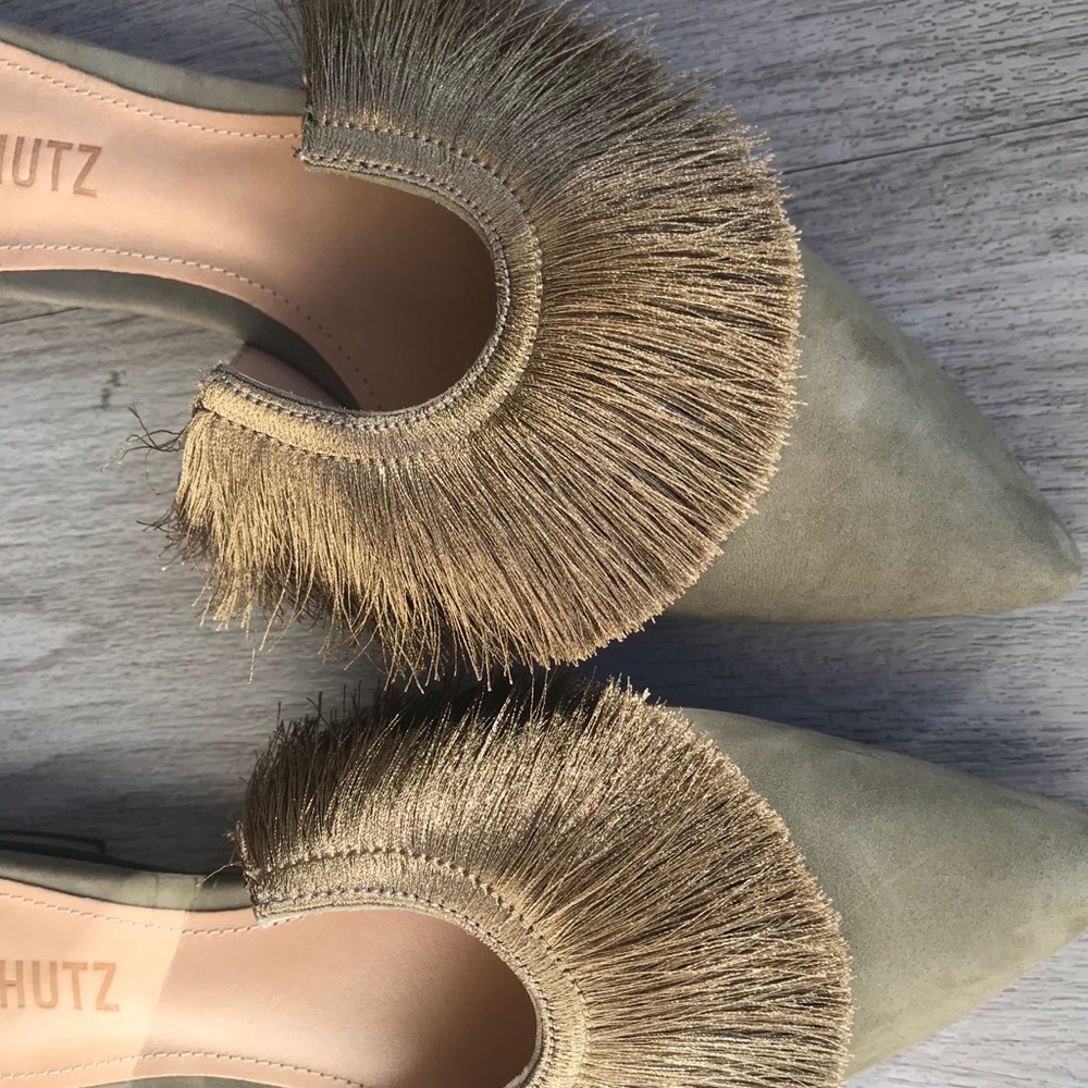 SCHUTZ Olive Fringe Pointed-Toe Slip-On Flats - Picture 3 of 5